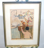 Watercolor and Ink Mexican Market Scene Artwork Framed - thumbnail 1 of 5