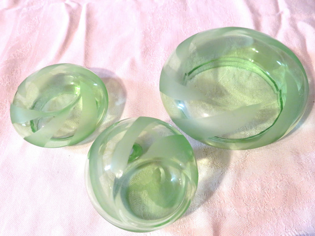 Antique 3 piece Vanity Set Opaline Glass Petit Point Lids - image 5 of 6