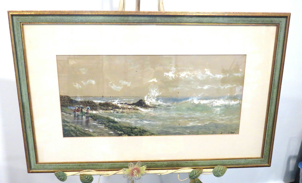 Edmund Darch Lewis Watercolor Seascape Framed 1889