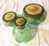 Antique 3 piece Vanity Set Opaline Glass Petit Point Lids - thumbnail 3 of 6