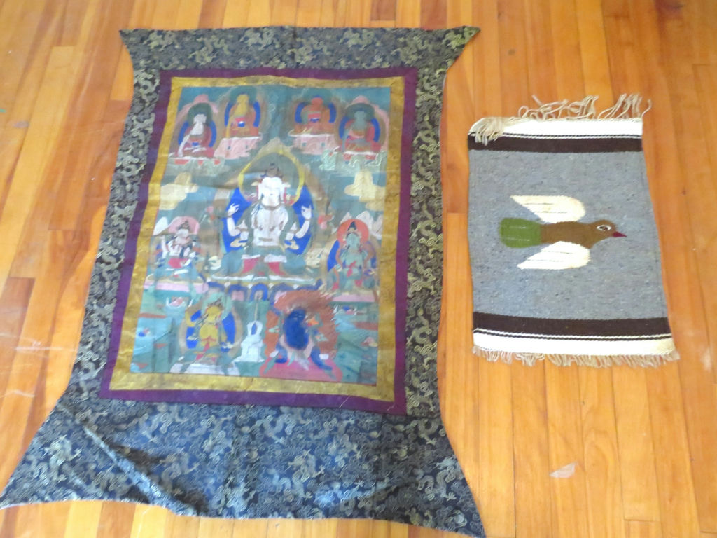 Tibetan Thangka Painting Textile and Zapotec Bird Motif Hanging - image 1 of 5
