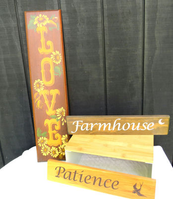 Wood Signs Love Patience and Farmhouse - Image 1 of 8