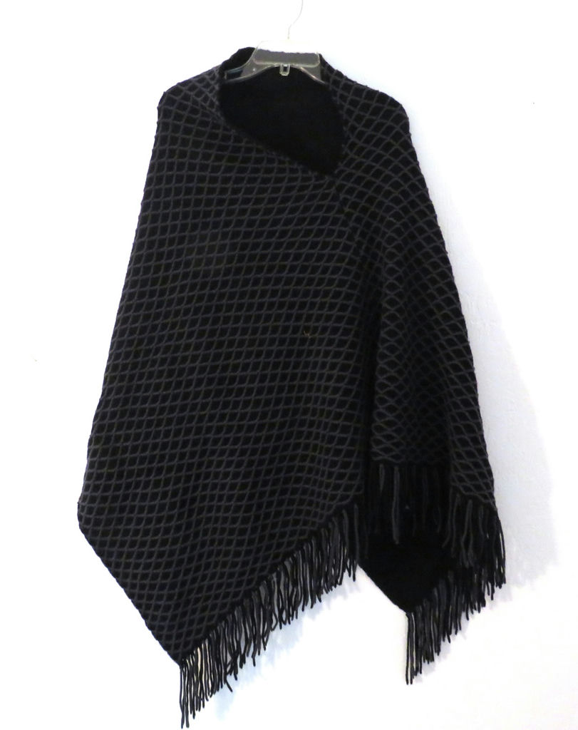 Claudia Nicole Black Fringe Cape Cashmere Wool Blend - image 6 of 9