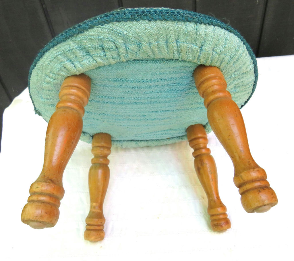 MCM Vintage Green Barkcloth Stool - image 3 of 5