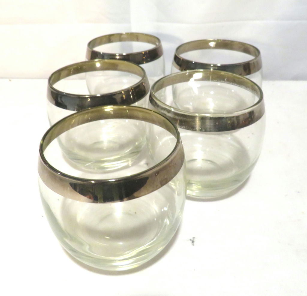 Set of 5 Roly Poly Silver Trim Low Ball Drinking Glasses - image 4 of 4