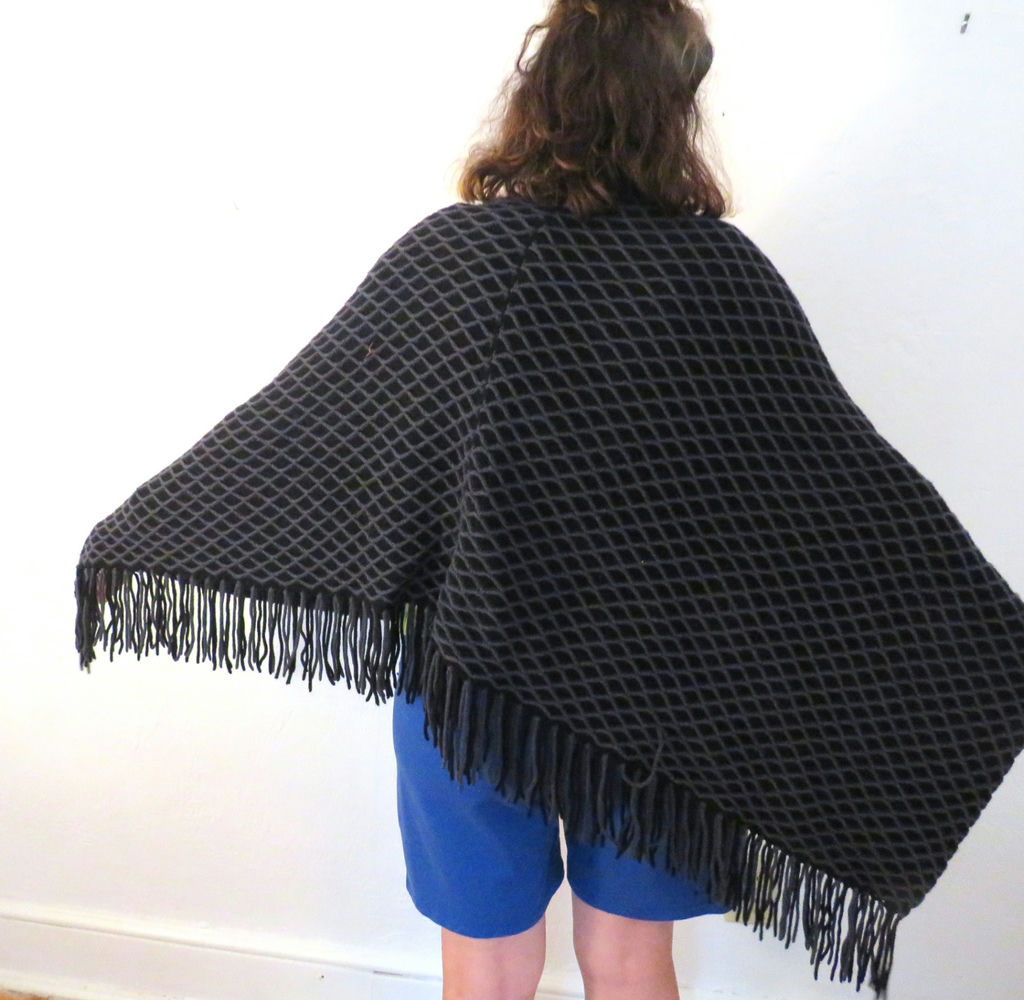 Claudia Nicole Black Fringe Cape Cashmere Wool Blend - image 5 of 9