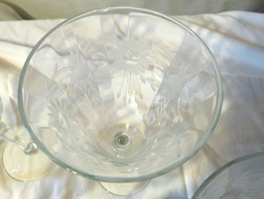 6 Antique Etched Glass Wine Glasses - image 5 of 5