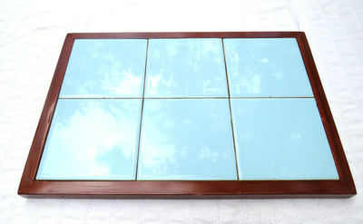 MCM Blue Tile with Wood Trim Tray Trivet Table Top - Image 1 of 4