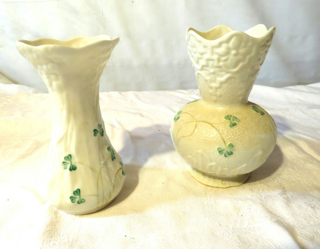 2 Vintage Belleek Shamrock Vases - image 2 of 6