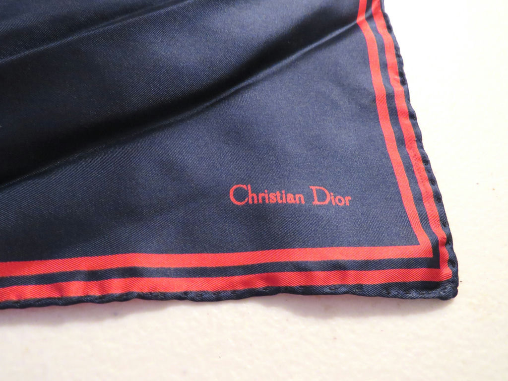 Christian Dior Silk Square Scarf Handkerchief Navy - image 3 of 4