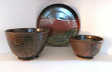 3 piece Studio Pottery Plate and 2 Bowls - thumbnail 1 of 9
