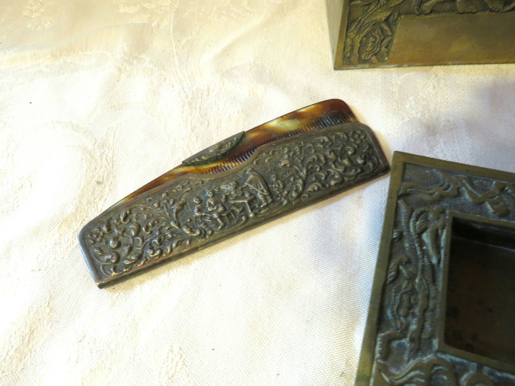 Vintage Ornate Brass Desk Lot Envelope Holder and Comb - image 3 of 7