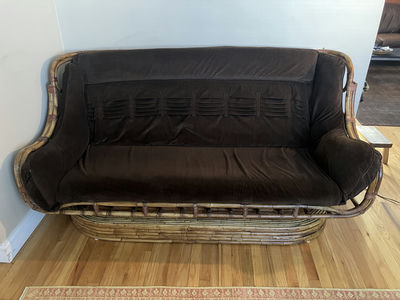 Midcentury Modern Bamboo Rattan Sofa with Original Cushion - Image 1 of 6