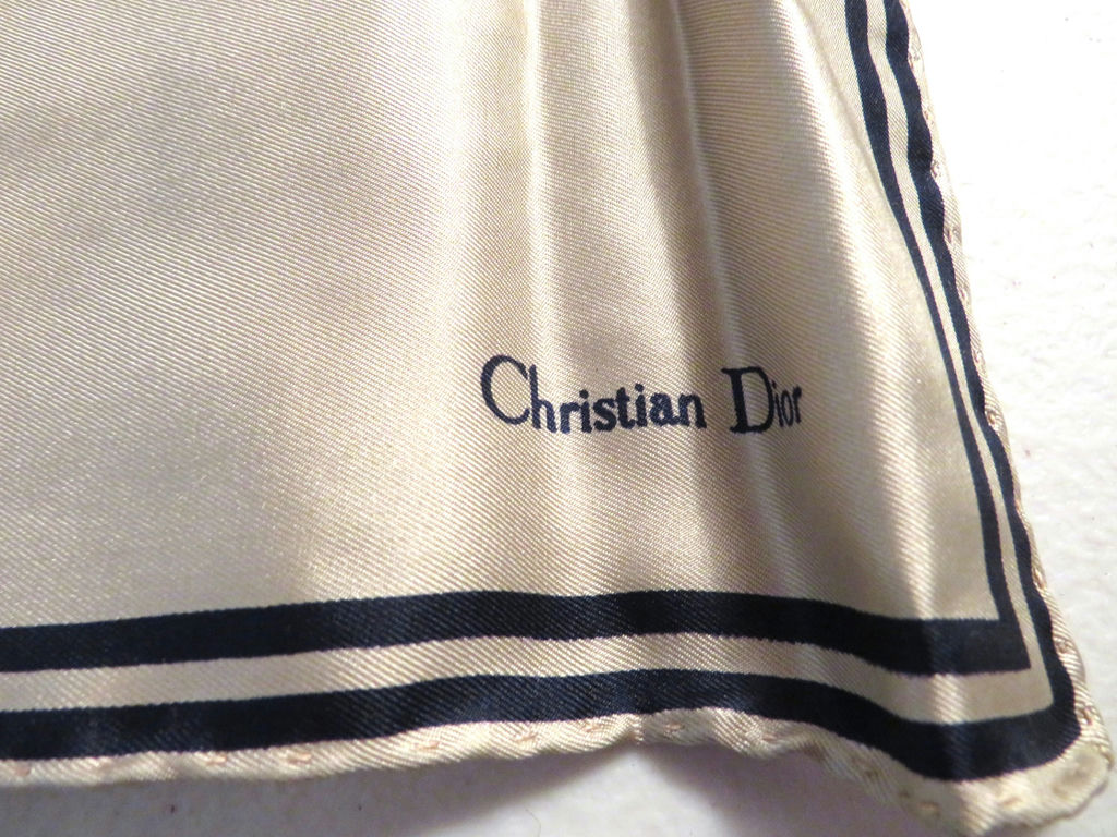 Christian Dior Silk Square Scarf Handkerchief Beige Italy - image 2 of 4