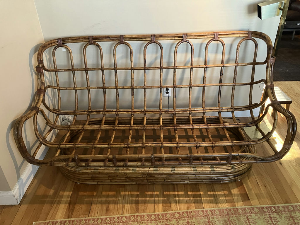 Midcentury Modern Bamboo Rattan Sofa with Original Cushion - image 2 of 6