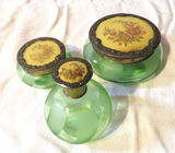 Antique 3 piece Vanity Set Opaline Glass Petit Point Lids - thumbnail 2 of 6