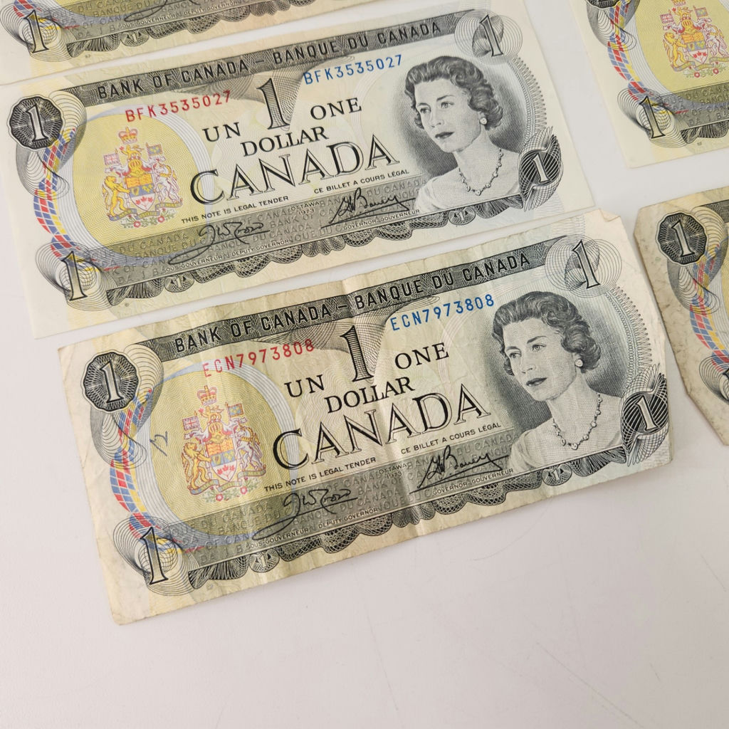 1973 Canadian $1 Bills Bank Notes Used - image 2 of 7