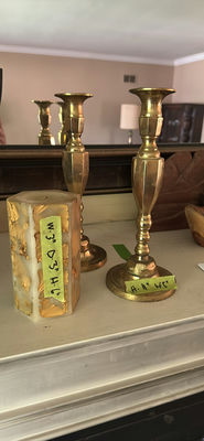 Vintage Brass Candlesticks from Japan and Candle - Image 1 of 5