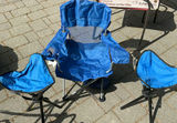 Blue folding camping chairs, trekking poles, and brown backpack - thumbnail 2 of 7