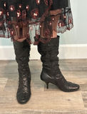 Black knee-high leather boots with ruched detailing, Size 11 - thumbnail 1 of 4