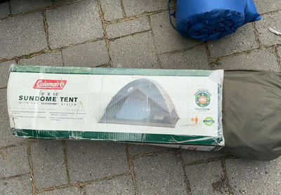 Coleman Sundome Tent with blue sleeping bag - Image 1 of 8