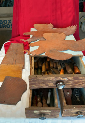 Vintage Leather working tools with copper bird silhouettes - Image 1 of 6