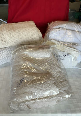 Two Queen Size White Sheets Sets, Two Blankets - Image 1 of 4