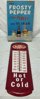 Vintage Metal Dr. Pepper Thermometer And Print Advertisement - Image 1 of 8