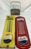 Vintage Metal Pepsi Thermometers And Bottle Carrier - thumbnail 1 of 10