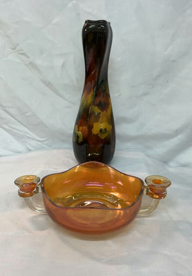 Vintage Aurelian Weller Vase, Murano Orange Glass Serving Bowl - Image 1 of 6