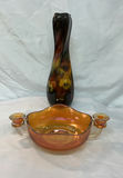 Vintage Aurelian Weller Vase, Murano Orange Glass Serving Bowl - thumbnail 1 of 6