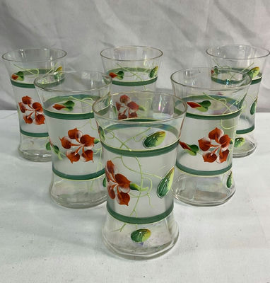 Set of six hand-painted floral glass Libby tumblers - Image 1 of 4