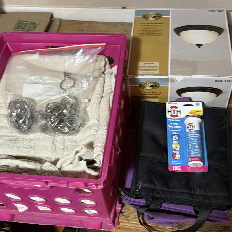 Ceiling light fixtures, pool care kit, and assorted hardware - image 1 of 6