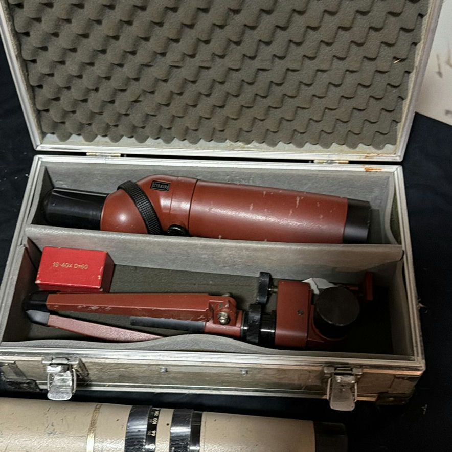 Camouflaged hunting rifle with spotting scope and accessories - image 2 of 6