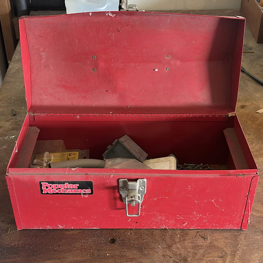 Red metal tool chest with lid and latches - image 5 of 6