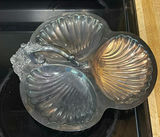 Round engraved metal tray and three-lobed shell-shaped serving platter - thumbnail 3 of 4