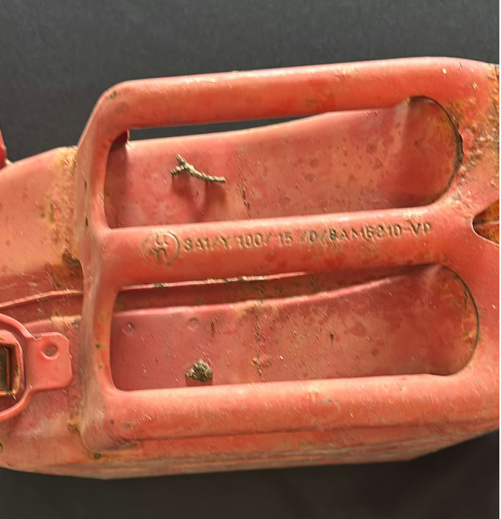 Three Metal plastic gas cans - image 7 of 8