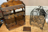 Two-tier wooden shelf with decorative metal wine rack - thumbnail 1 of 8