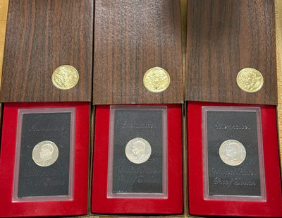 Three Eisenhower dollar proof coin sets in presentation boxes - Image 1 of 8