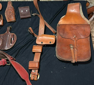 Assorted brown leather belts, holsters, and pouches - Image 1 of 7