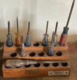 Assorted hand tools and screwdrivers in wooden rack - thumbnail 5 of 8