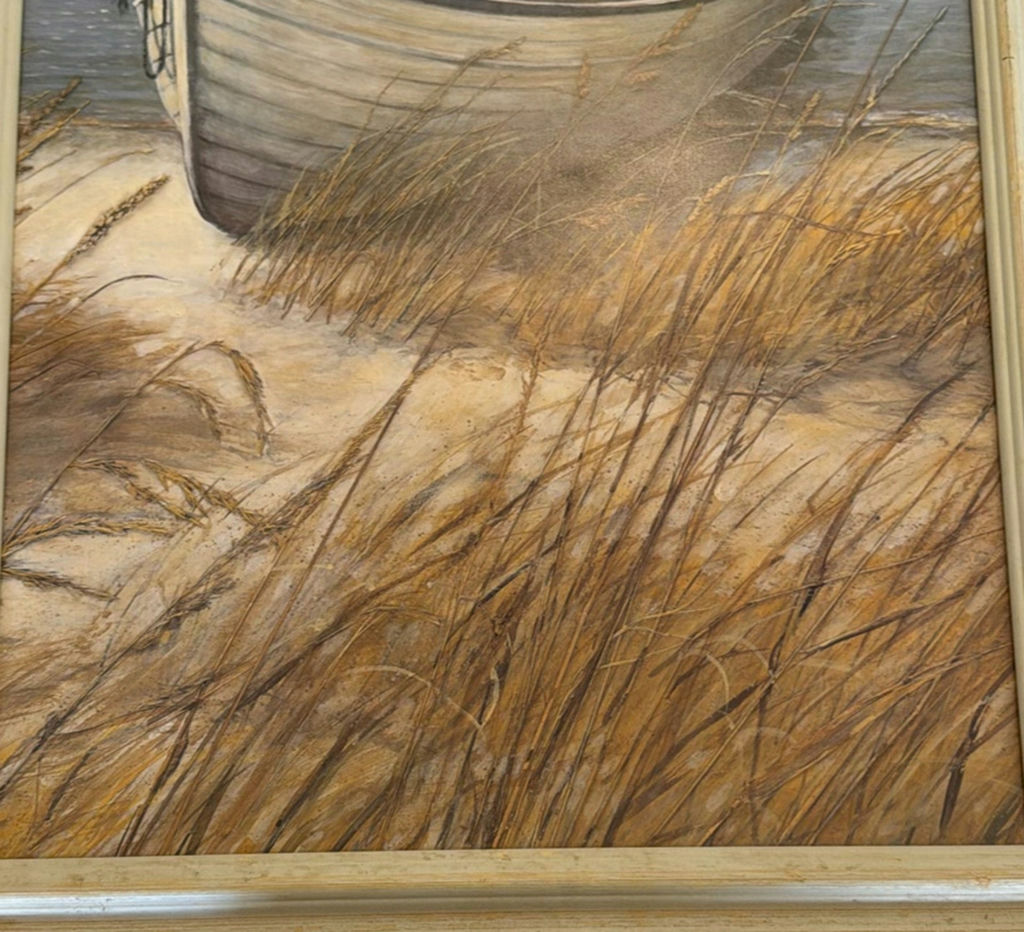 Framed coastal boat painting - image 3 of 4
