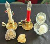 Assorted wooden boxes, brass candle holders, rocks, and glassware - thumbnail 4 of 7