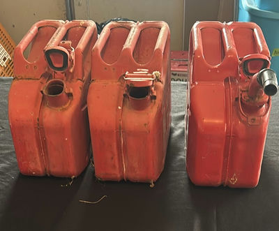 Three Metal plastic gas cans - Image 1 of 8