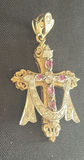 Ornate gold-tone cross pendant with pink stones - thumbnail 2 of 4