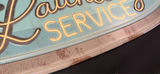 Vintage Laundry Service sign and rusted metal baking pan - thumbnail 4 of 5