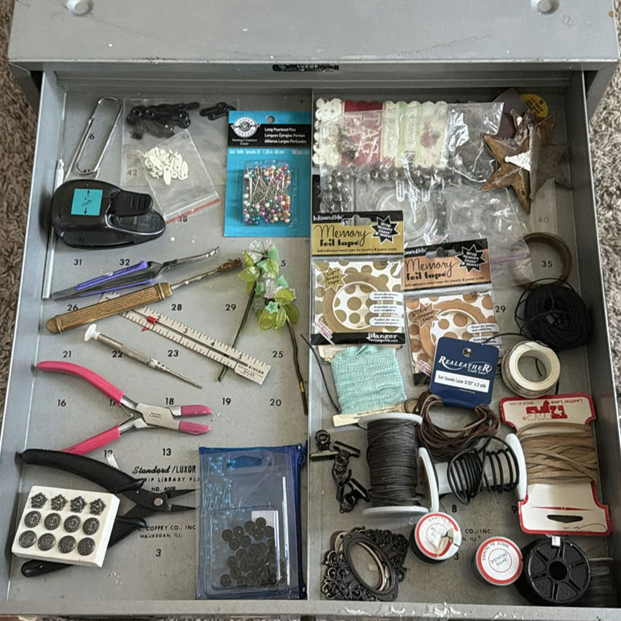 Metal Flat File Cabinet with Craft and Jewelry Supplies - image 4 of 14