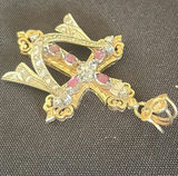Ornate gold-tone cross pendant with pink stones - thumbnail 4 of 4