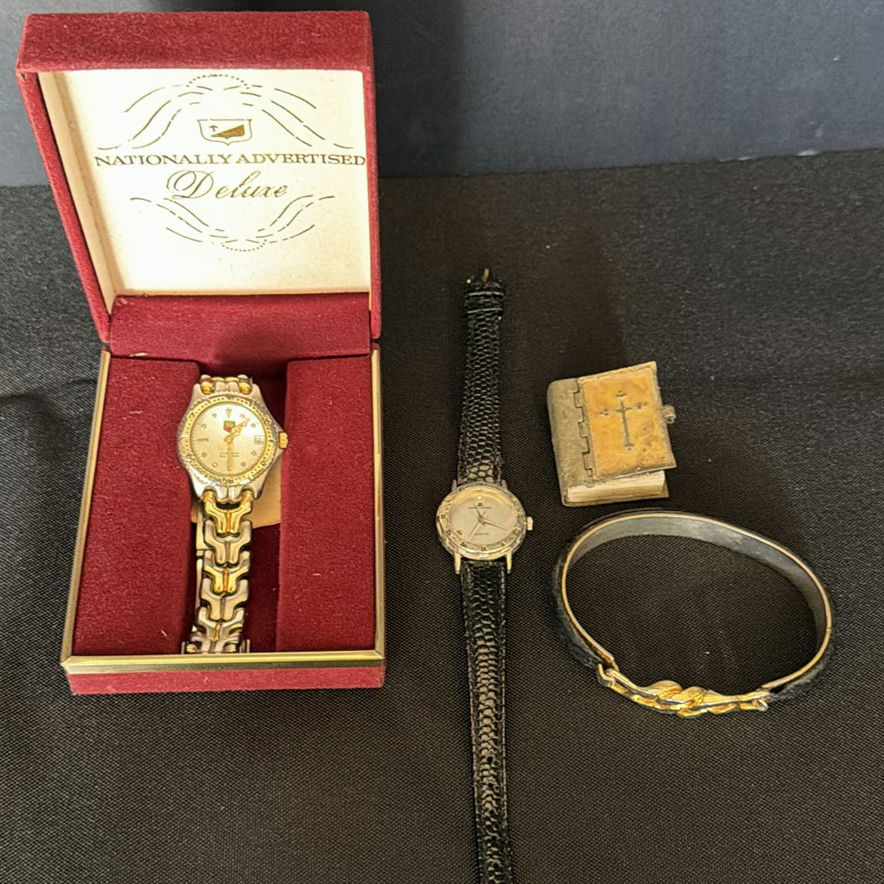 Two vintage wristwatches, a bracelet, and small Bible - image 1 of 5
