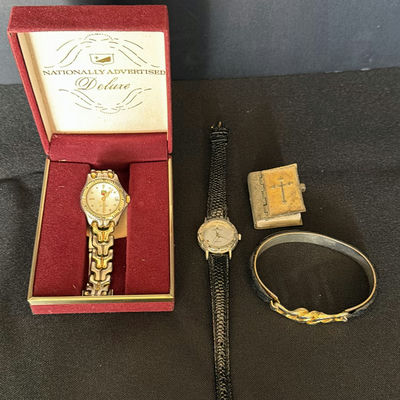 Two vintage wristwatches, a bracelet, and small Bible - Image 1 of 5
